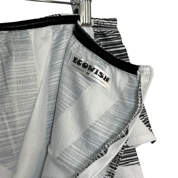 Ecowish Womens Medium Strapless Ruffle White & Dark Gray Abstract Printed Romper - Picture 4 of 5